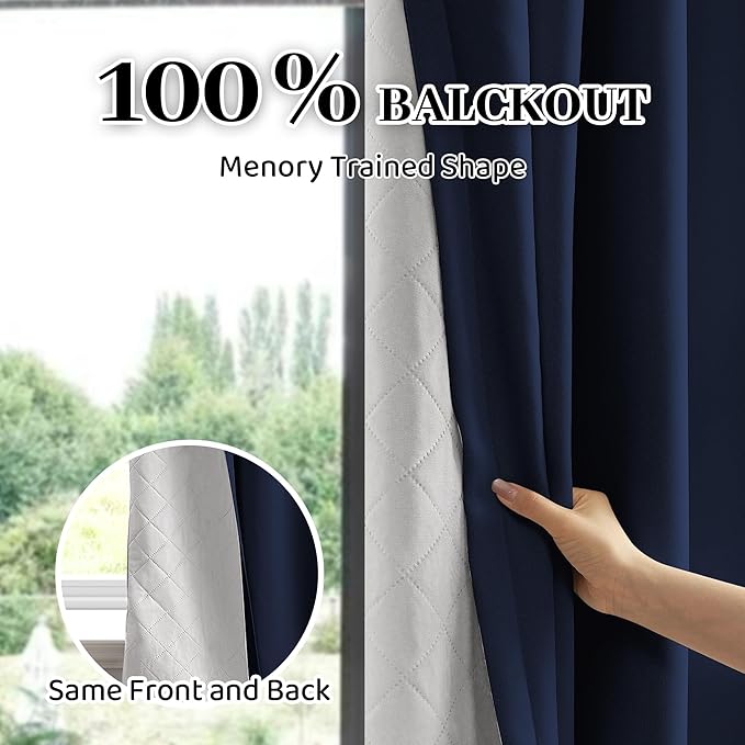 Soundproof 100% Blackout Curtains 80 inches, 3 Layers Thermal Insulated Back Tab Drapes for Door Window Nursery Divider Living Room, with Pin Hooks Navy Blue 50x80 Inch 1 Panel