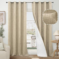 60 Inch Wide Linen Blackout Curtains for Living Room/Bedroom 84 Inch Length 2 Panels, Total Black Out Thermal Insulated Soundproof Grommet Boho Window Drapes White Liner for Modern Farmhouse, Burlap