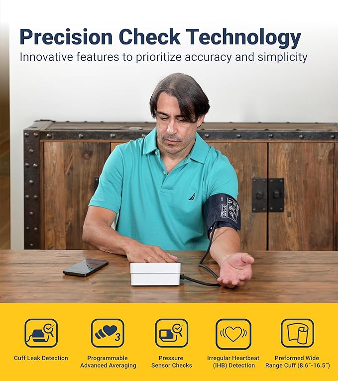 A&D Medical Precision Check Pro Blood Pressure Monitor for Home Use with Bluetooth UA-910BLE - Wide Range Cuff (8.6-16.5" / 22-42cm), 4 Users, iOS & Android Compatible, AC Adapter & Carrying Case