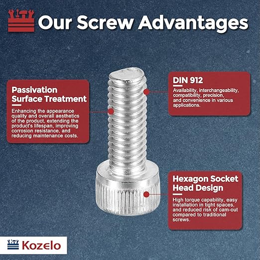 Kozelo 40pcs Socket Head Cap Screws - [M6-1 x 18mm] 304 Stainless Steel Allen Socket Drive for Electrical Motor 3D Printing Fan Engine Replacement Use, Silver