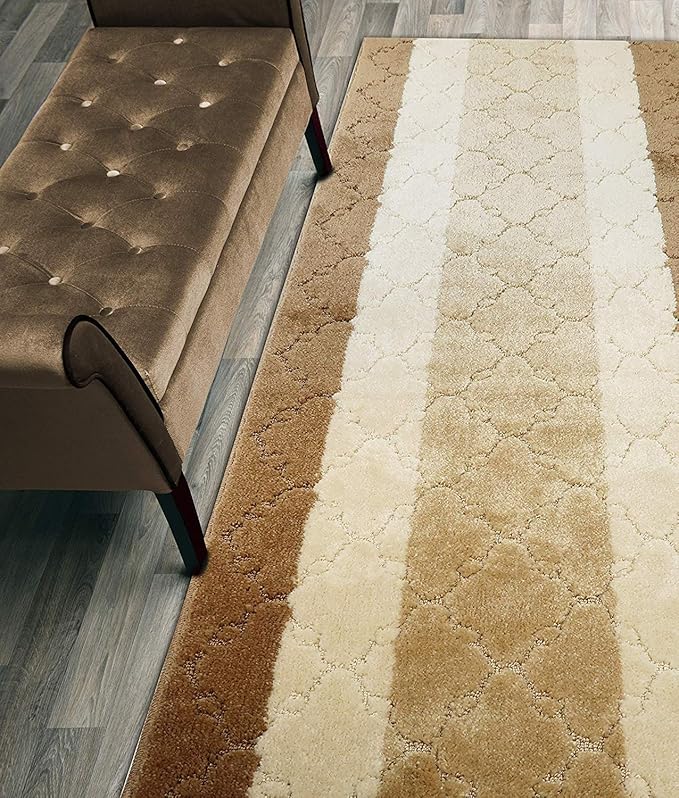 Custom Length Hallway Runner Rug,Slip Resistant,Trellis Beige, 26 Inch X 27 feet, Sold and Priced Per Foot