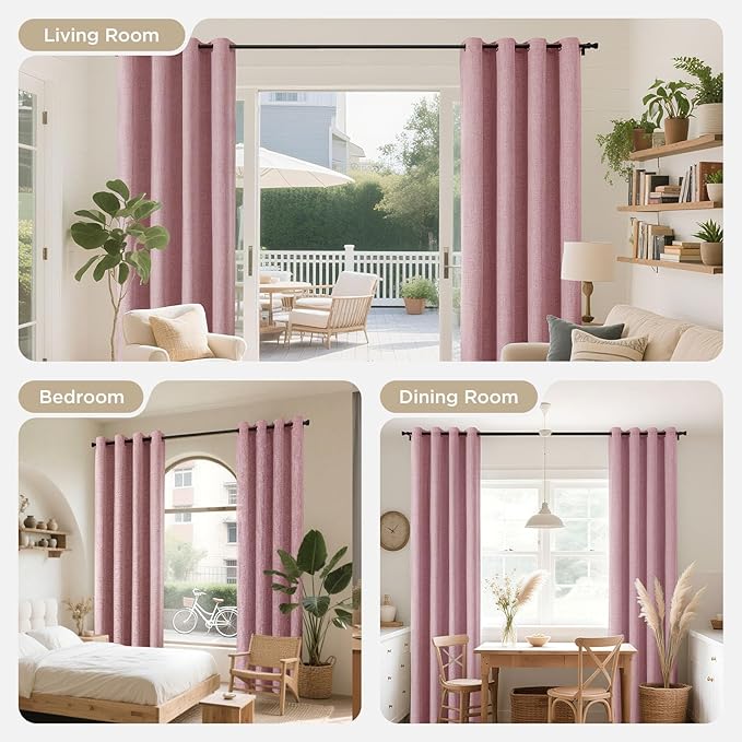 Joydeco Blackout Curtains 95 Inches Long 2 Panels Burg, Room Darkening Curtains for Bedroom, 100% Black Out Textured Thermal Drapes Privacy Protection 2 Panels Set(W52 x L95 Inch, Pink)