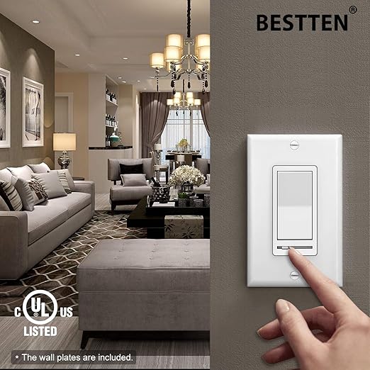 BESTTEN 6 Pack Dimmer Light Switch, LED Dimmer Switch, Single-Pole or 3-Way, for Dimmable LED, Halogen and Incandescent Bulbs, 120V, Wall Plate Included, UL Listed, White