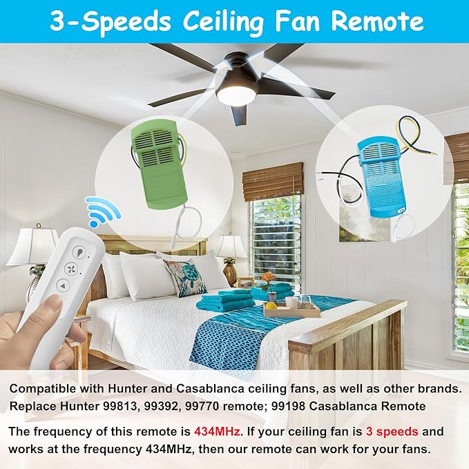 Ceiling Fan Remote Control Replacement for Hunter 99770 99392 99813, Compatible with Hunter 99770 99392 99118 99122 99123 99119, Light Dimmer 3-Speed Wall Mount (Remote Only)