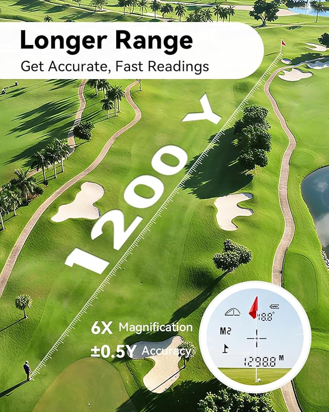 DAZHEN Golf Rangefinder with Slope, 1200 Yards Laser Range Finder Golfing with External Screen, Flag Pole Locking Vibration, 6X Magnification, Golf Accessories for Men