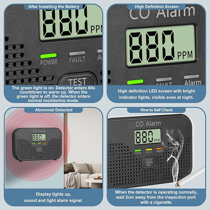 Carbon Monoxide Detector Powered by AA Battery (not Included),CO Monitoring Alarm with LCD Display Screen, Used for Home Basement Kitchen, Hotel Garage, Bedroom, Living Room Voice Alarm 3 Pack