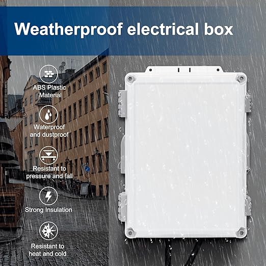Namunanee Outdoor Electrical Junction Box, ABS Water Resistant Enclosure with Internal Mounting Panel & Hinged Cover (12.6" H x 9.4" L x 5.7" W)