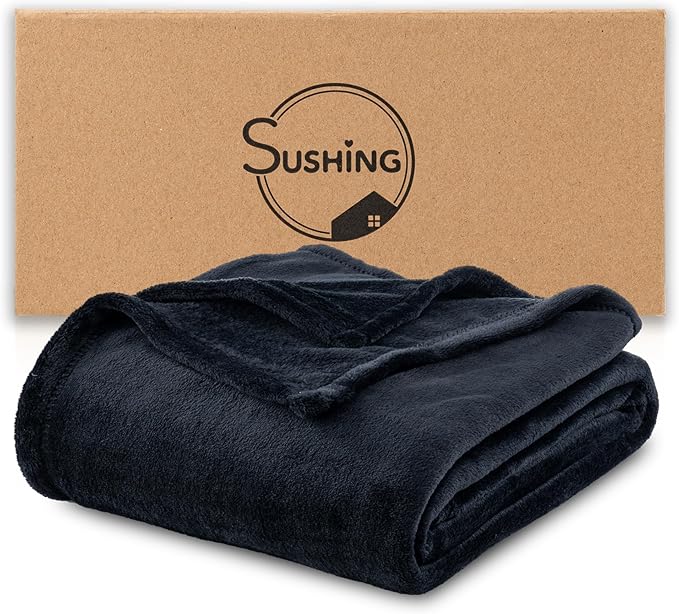 Luxury Fleece Warm Blanket, Soft Lightweight Velvety Plush Blanket for Sofa and Bed, Cozy Comfy for All Seasons(Black, 70×90 Inches)