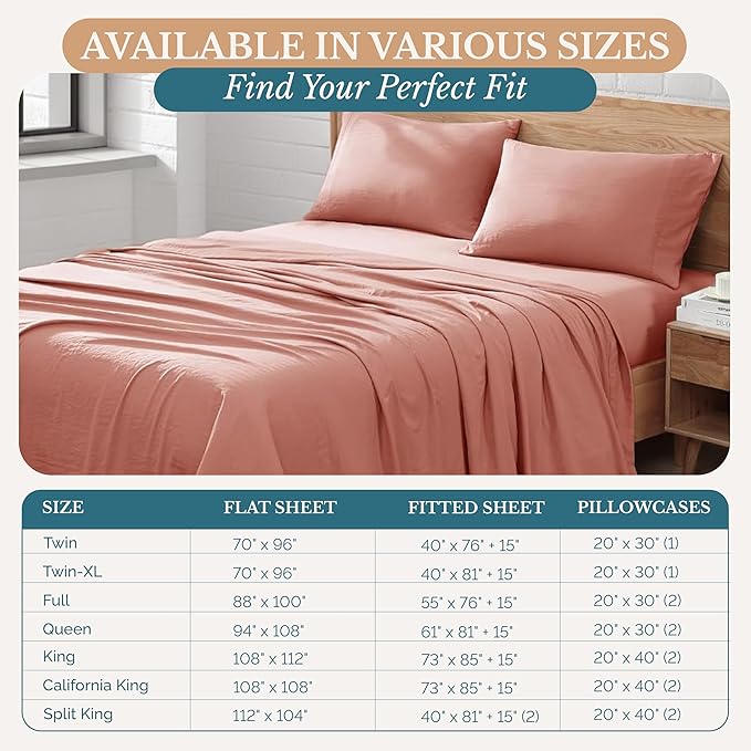 Casa Platino Bedding Sheets & Pillowcases, Pre-Washed Ultra Soft & Breathable Full Size Sheets, Brushed Microfiber Sheet Set, Fade Resistant Full Size Sheets Set with Deep Pockets - Rose Dawn