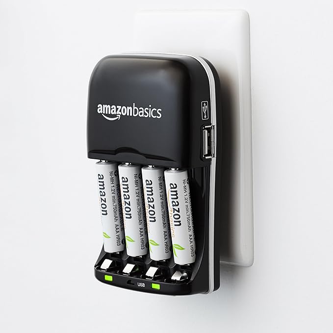 Amazon Basics Rechargeable Battery Charger for AA & AAA Nickel-Metal Hydride (NiMH) Batteries with USB Charging Port, Black