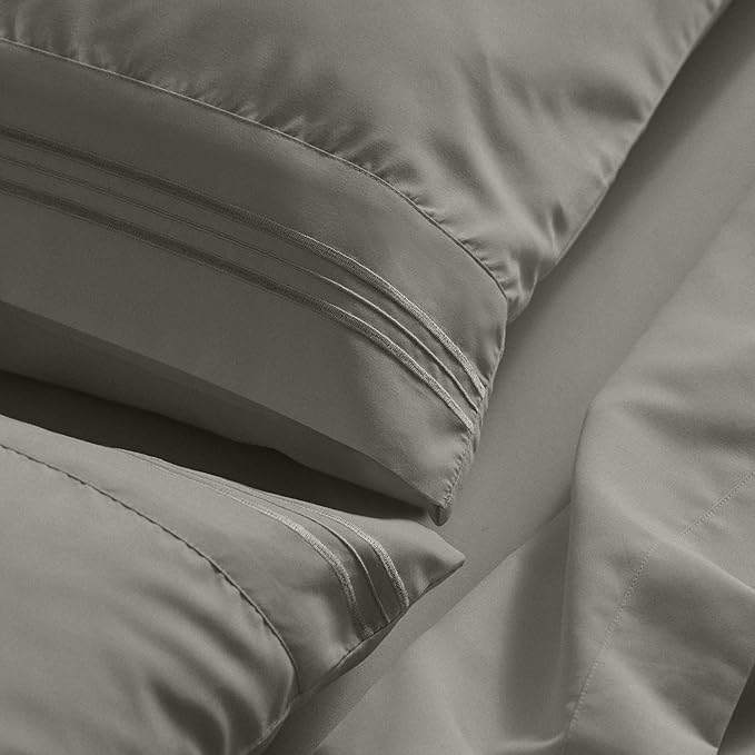 Mellanni King Sheet Set - 6-Piece Iconic Collection Bedding, (Including 4 Pillowcases), 21-Inch Extra Deep Pocket, Easy Care, Ultra Soft, Cooling Sheets, Brushed Microfiber - Taupe