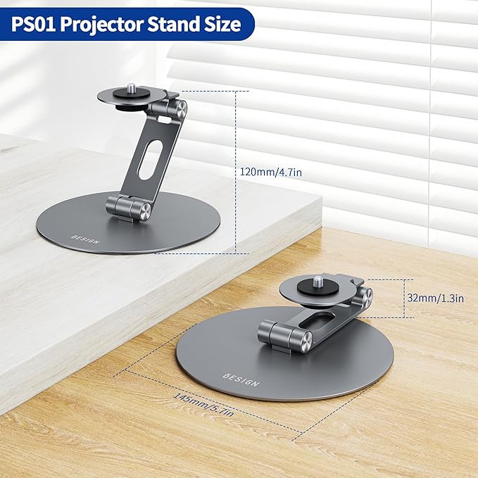 BESIGN PS01 Projector Foldable Mount Stand, Angle Adjustable Projector Stand with 1/4 inch Mounting Screw
