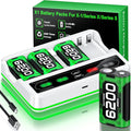 Upgraded Fast Charging Rechargeable Battery Packs with Light Control, 4 x 6200mWh White Batteries with Charger Dock/Storage for Series X|S, One S/X/Elite Game Controllers, Cases and Storage Sets,White