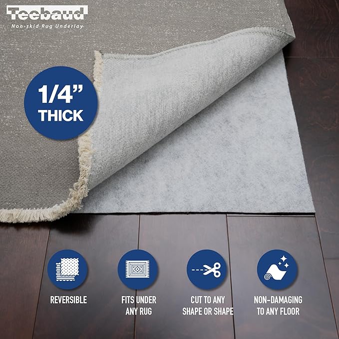 9' Round Non-Slip Rug Pad, Reversible Gripper, Non Skid Pads for Hardwood, Vinyl, Tile, Laminate Floors, Keep Area Rugs Secure, Natural Materials Safe for Indoor Flooring, ¼” Thick