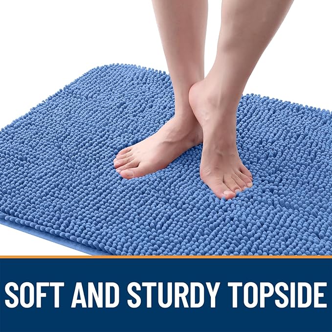 OLANLY Dog Door Mat for Muddy Paws 44x24, Absorbs Moisture and Dirt, Absorbent Non-Slip Washable Doormat, Quick Dry Chenille Mud Mat, Entry Indoor Entryway Carpet for Inside Floor, Cornflower Blue