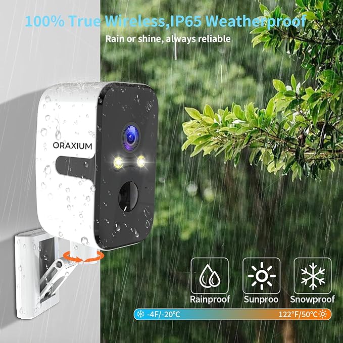 ORAXIUM Wireless Outdoor Security Camera, 2.4G/5G WiFi Window Camera for Home Security with Motion Detection, Two-Way Audio, SD/Cloud Storage