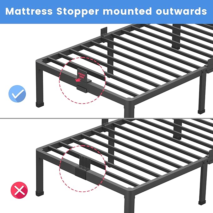 MAF 20 Inch King Size Bed Frame with Round Corner Legs Mattress Slide Stopper No Box Spring Needed Heavy Duty Metal Platform Bed Frames Under-Bed Storage Space, 3000 LBS Steel Slats Support