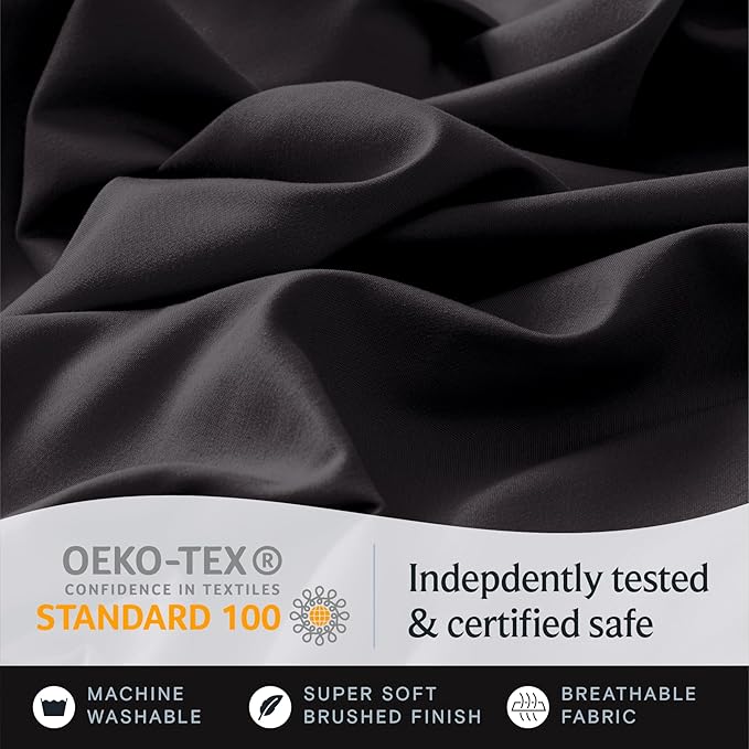 LuxClub 3 PC Twin Sheet Set, Deep Pockets Wrinkle Free Cooling Bed Sheets Hotel Bedding for Women, Men, Kids & Teens, Includes 1 Fitted Sheet, 1 Flat Sheet and 1 Pillowcase-Silky Soft Black
