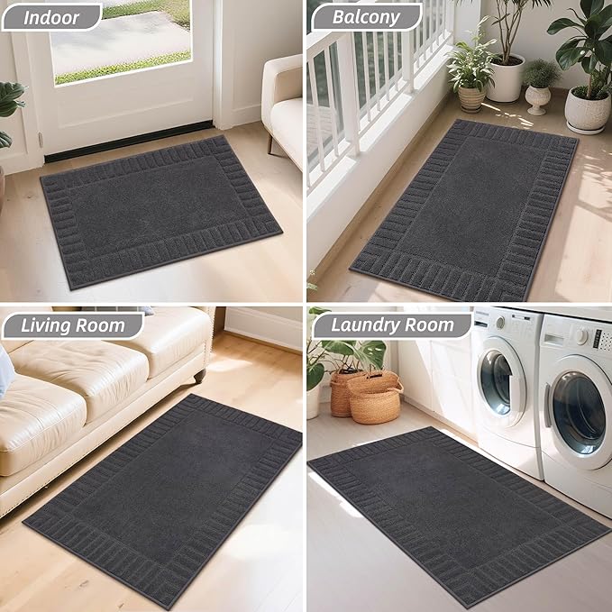 BEQHAUSE Door-Mat Non-Slip Front Doormat Low-Profile Entrance Mats for Front Door Entry Resist Dirt Washable Doormat Absorbent Entryway Door Mat,Dark Grey,32"x48"