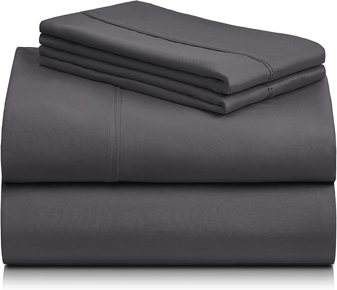 LuxClub 4 PC California King Sheet Set, Deep Pockets Wrinkle Free Cooling Bed Sheets Hotel Bedding for Women, Men, Includes 1 Fitted Sheet, 1 Flat Sheet and 2 Pillowcases-Dark Grey