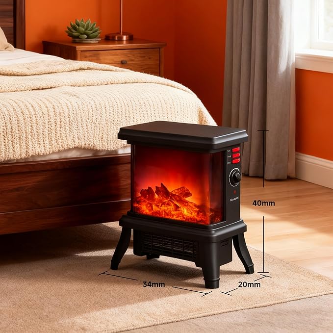 18 inch Panoramic Window with 1500W/1650W Electric Wood Fireplace Flame Effect, 4-in-1 Independent Indoor Space Heater. Full arc 3D Panoramic Flame Effect with 3S Fast Heating
