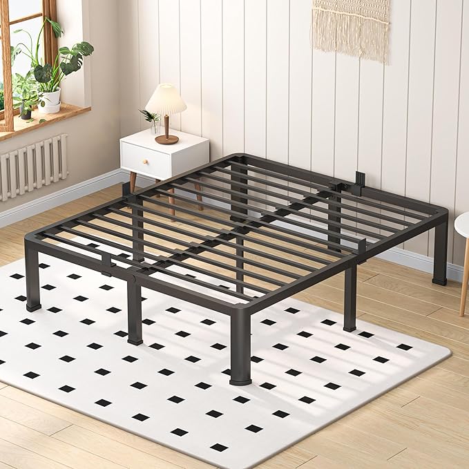 14 Inch King Heavy Duty 3500 lbs Bed Frame with Round-Corner Legs & Anti-Squeak Design – Quick Assembly Metal Platform, No Box Spring Needed
