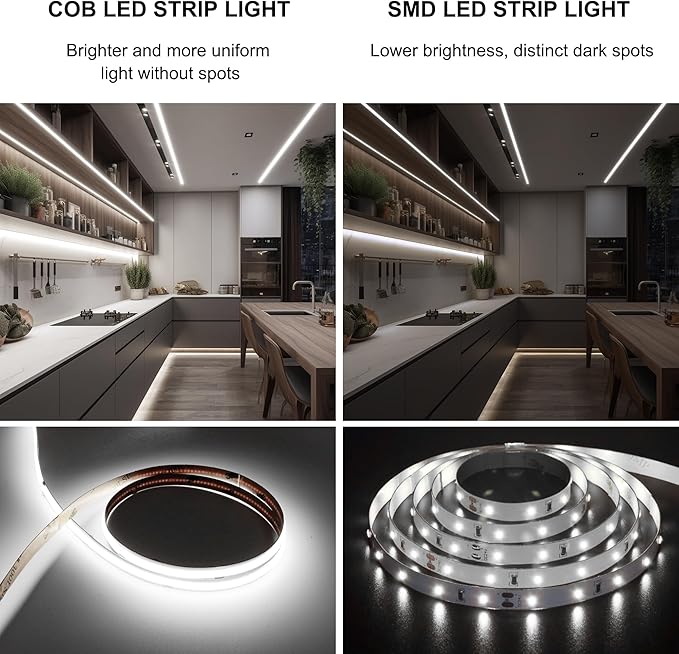 Pandery COB LED Strip 32.8ft,Dimmable Strip Lights, 6000K Daylight Super Bright LED Strip Lights, DC24V CRI90+,LED Tape Light with UL-Listed Power Supply, Indoor for Closet,Bedroom,Kitchen