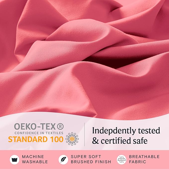 LuxClub 3 PC Twin Sheet Set, Deep Pockets Wrinkle Free Cooling Bed Sheets Hotel Bedding for Women, Men, Kids & Teens, Includes 1 Fitted Sheet, 1 Flat Sheet and 1 Pillowcase-Silky Soft Vermilion