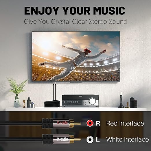RCA Cable 8FT, 2RCA Male to 2RCA Male Stereo Audio Cable,【Oxygen-Free Copper, Hi-Fi Sound, Double Shielded】2 RCA Car Audio Subwoofer Cord for Home Theater, HDTV, Amplifier, Hi-Fi System, Speaker
