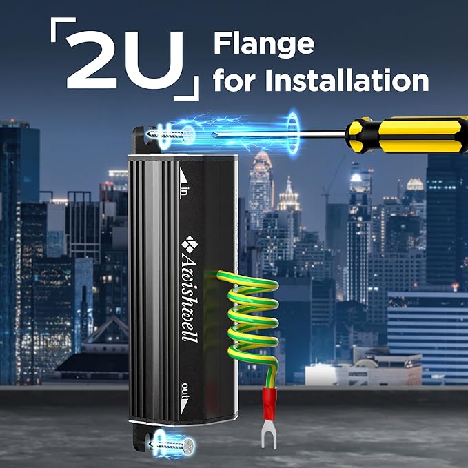 Awishwell Ethernet Surge Protector Gigabit, 10 Pack PoE++ RJ45 Surge Protector 1000Mbps, 20KA Metal Shielded Lightning Arrestor LAN Network CAT5/CAT6 Thunder Arrestor-Mounting Flange