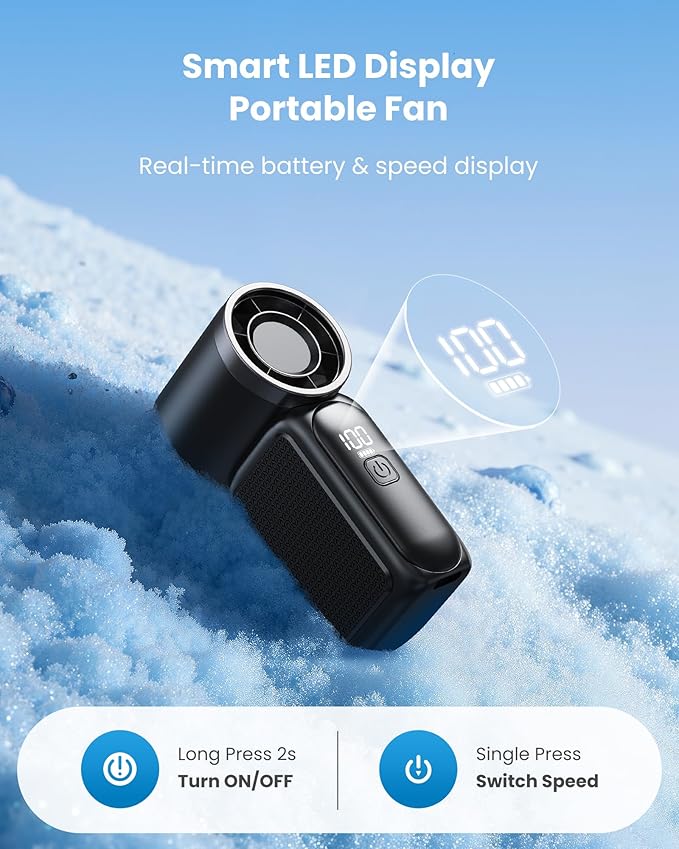 Gaiatop Portable Handheld Mini Fan, 6 Speeds 16900 RPM High Velocity Personal Fan with LED Display, USB Rechargeable, Mini Fan with Lanyard for Makeup, Travel, Outdoor, Gift for Women Girl, Black