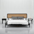 NTC Lupin Wooden Bed Frame with Headboard, Solid Oak and Rubber Wood Foundation with Silent Slats and Wood Central Supports, 1000 Lb Capacity, Effortless Assembly, King - Burnt Black