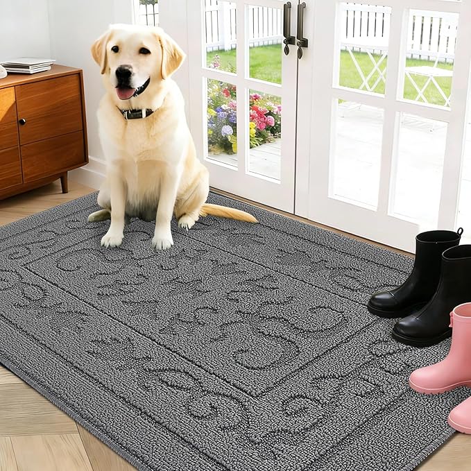 FONEYI Indoor Door Mat 32" x 40", Dirt Trapper Door Mats Non-Slip Entryway Rugs Washable, Absorbent Resist Dirt Welcome Mat, Low Profile Inside Floor Mats for Front Back Door and Entryway, Grey