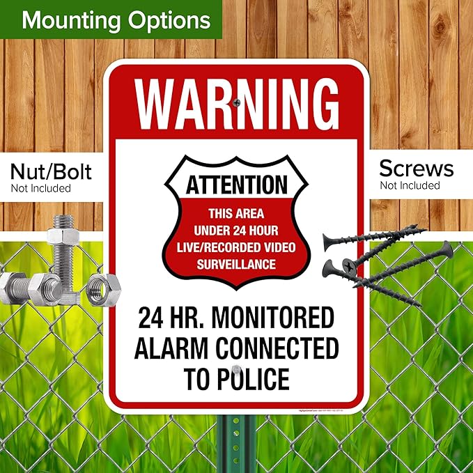 Warning 24 HR. Monitored Alarm Connected To Police Sign, 18x24 Inches, Rust Free .063 Aluminum, Fade Resistant, Made in USA by My Sign Center