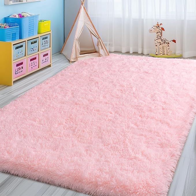 9x12 Large Area Rugs for Living Room, Soft Pink Fluffy Shag Rug for Bedroom, Non-Slip Modern Indoor Plush Shaggy Floor Carpet, Big Fuzzy Rugs for Nursery, Kids & Girls Room, Dorm, Home Decor