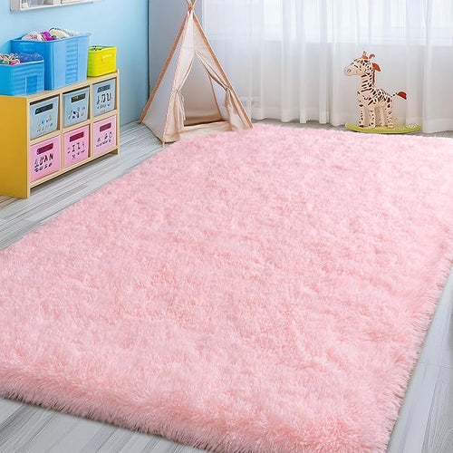 9x12 Large Area Rugs for Living Room, Soft Pink Fluffy Shag Rug for Bedroom, Non-Slip Modern Indoor Plush Shaggy Floor Carpet, Big Fuzzy Rugs for Nursery, Kids & Girls Room, Dorm, Home Decor