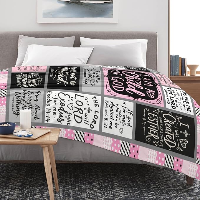 Christian Gift for Women, Inspirational Throw Blanket for Couch, Soft Lightweight Flannel Blanket, 60"x 80" Thoughts and Prayers Blankets for Bedroom Sofa Living Room Decoration