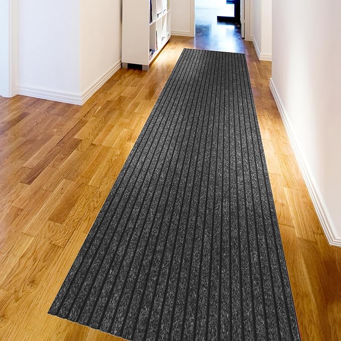 Ottomanson 2' x 50' Hallway Runner with Scraper Pile Extra Durable Non-Slip Rug Mat for Indoor & Outdoor Use - Ideal for Kitchen, Entryway, Patio & Garage - High-Traffic Carpet, Black