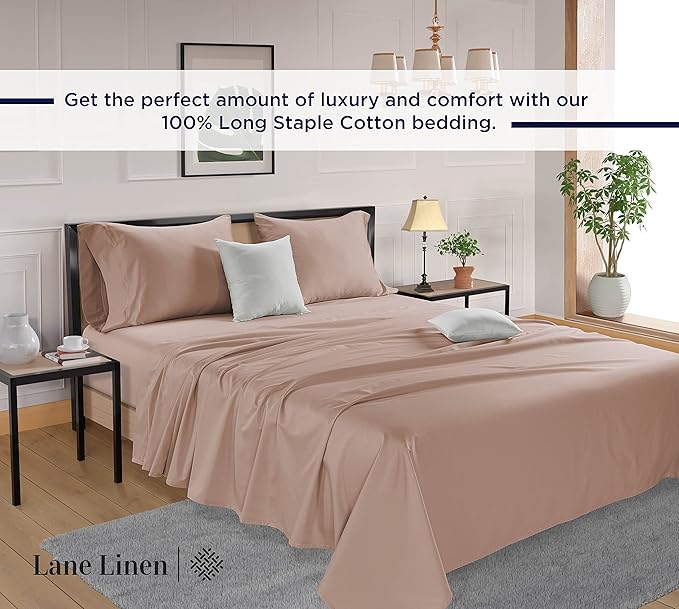 LANE LINEN King Size Bed Sheets – 600 Thread Count Long-Staple 100% Cotton, Naturally Cooling Sheets King Size, Value for Money Bedding, Low Pill & Fade Resistant, 15" Deep Pocket – Sepia Rose