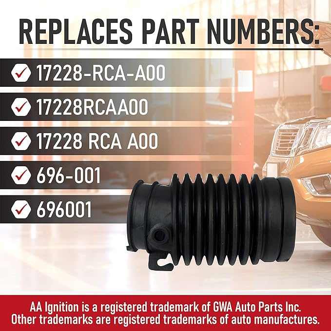 Air Intake Hose By AA Ignition - Air Box Filter Tube - Compatible with Honda Accord V6 2003-2007 and Acura TL 2004-2006 Vehicles - Replaces 17228-RCA-A00, 696-001