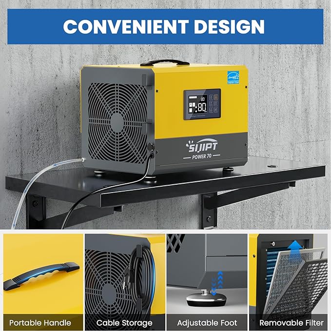 Crawl Space Dehumidifier with Pump, Sijipt 70 Pints Commercial Dehumidifier for Basement, Energy Star Dehumidifier with Drain Hose, Auto Defrost, Memory Restart, Covers Up to 1000 Sq Ft