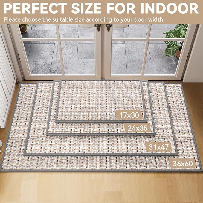 Indoor Door Mat 36x60 Dirt Resistant and Absorbent, Non-Slip Rubber Backing Floor Mats, Easy Clean Low-Profile Door mat for Entryway, Front Door, Inside Entrance Gray
