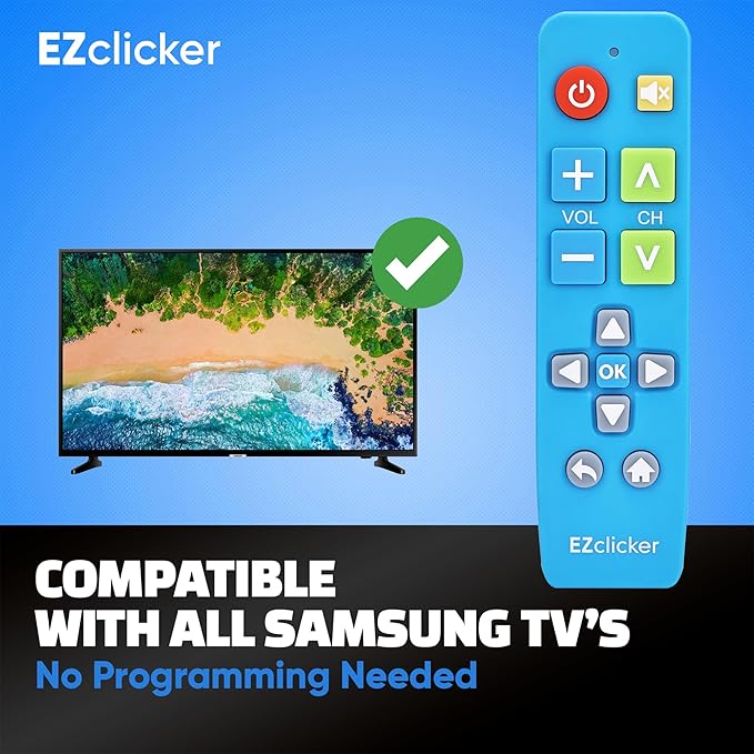 Samsung Replacement TV Remote Compatible with Samsung TV's ONLY (Blue) Big Button TV Remote Control, Simplified and Easy to Use (2xAAA Batteries not Included)