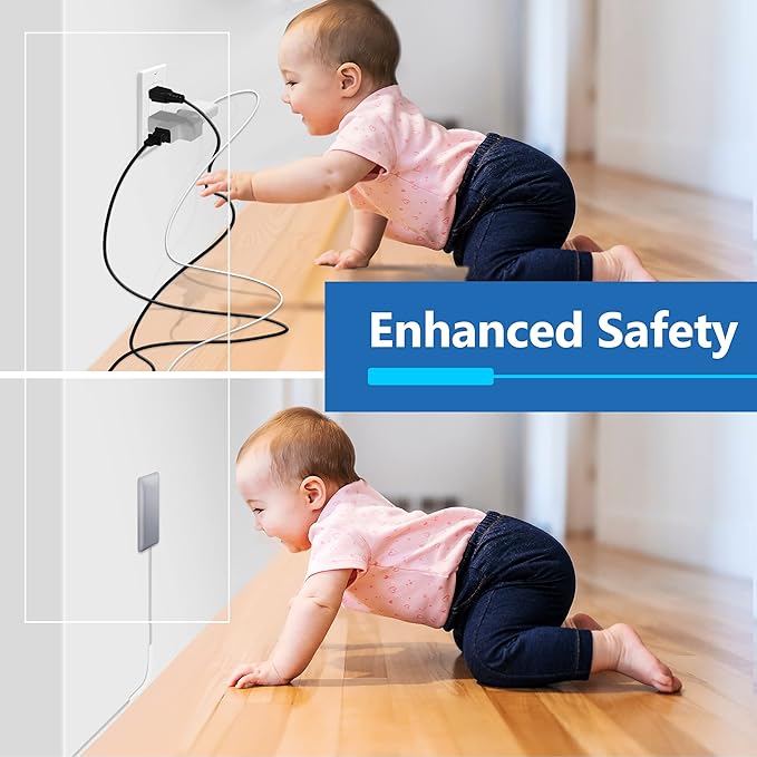 LIDER Flat-Face Outlet Extender with 3 Receptacles, Ultra-Thin Wall Plate Plug with Cord Extender and 3-Outlet Power Strip, 8ft Cord, LWE8-315-SV, ETL-Listed, Silver