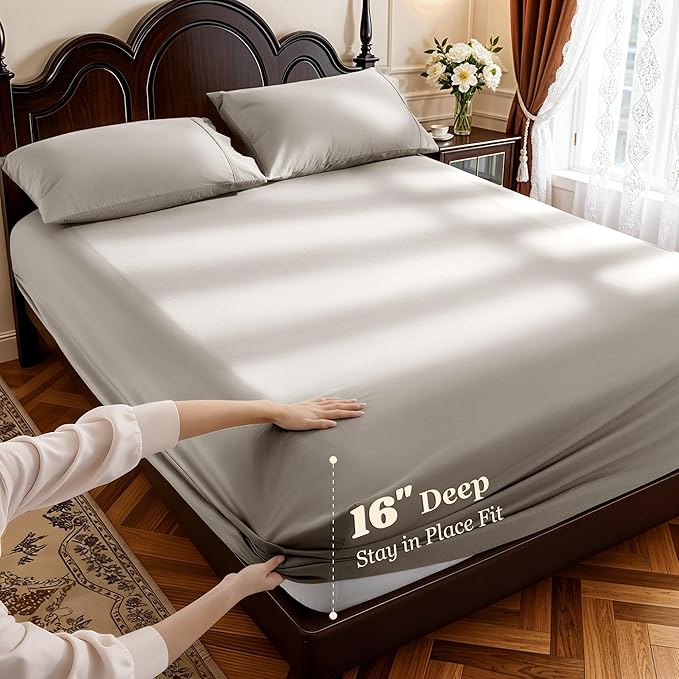 LBRO2M 1000 Thread Count 100% Egyptian Cotton Sheets Set King Size, 4 Piece Sets Bed Sheet Deep Pocket Sheet Set 16" Soft Comfortable All Season (King, Tapue)