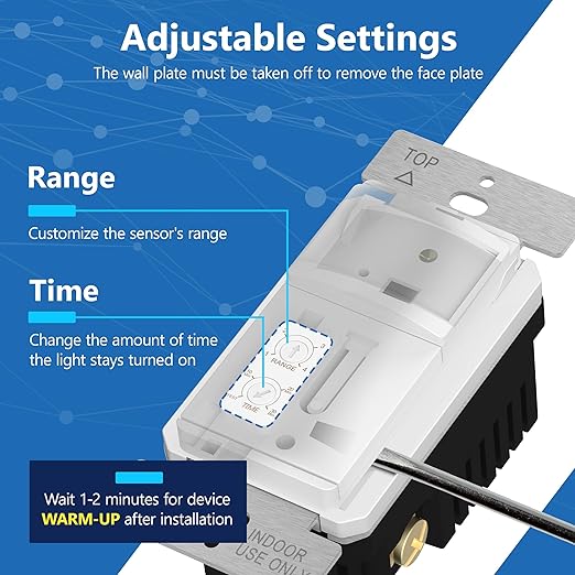 LIDER Motion Sensor Switch with Wall Plate, PIR Sensor Light Switch, Occupancy & Vacancy Modes, No Neutral Wire Required, 120V, 60Hz, 150W LED/CFL, Single Pole, LPS-1P-WWP2P, White, 2 Pack
