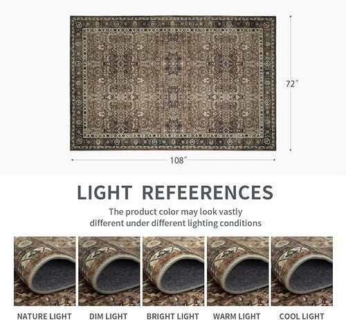 6x9 Vintage Washable Area Rug for Living Room,Low Pile Non Slip Carpet Non-Shedding Area Rug Soft Indoor Stain Resistant Rug Floral Print Mat for Bedroom Dining Room Brown Floral