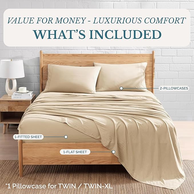Casa Platino Full Size Sheets, Pre-Washed Full Bed Sheet Set, Ultra Soft & Breathable Cooling Sheets, 100% Brushed Microfiber Sheet Set, Full Sheet Set Deep Pockets - Linen
