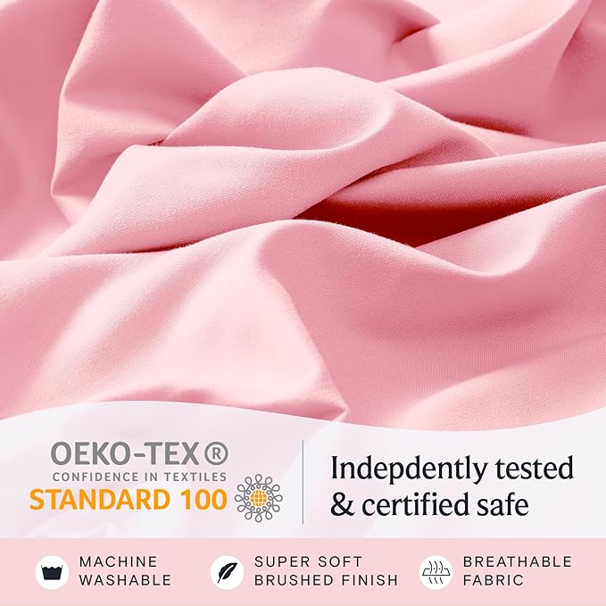 LuxClub 4 PC Sheet Set Bed Sheets Deep Pockets 16" Eco Friendly Wrinkle Free Cooling Machine Washable Hotel Bedding Silky Soft - Baby Pink King