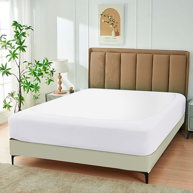 Biscaynebay Decorative Box Spring Cover Full & Full XL Size, White Luxurious Jersey Knitting Stretchy Wrap Around 4 Sides Bed Skirt for Home/Hotels, Easy Fit Wrinkle & Fade Free Machine Washable